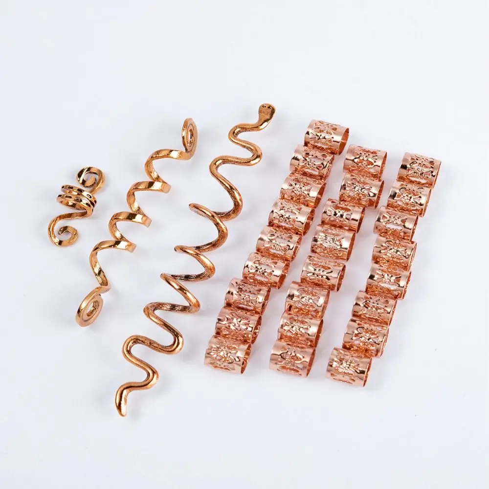28pcs/set Ethnic Style Alloy Hair Ring Clips Golden Silver Dreadlocks Beads Curve Snake Viking Celtic Knot Daily