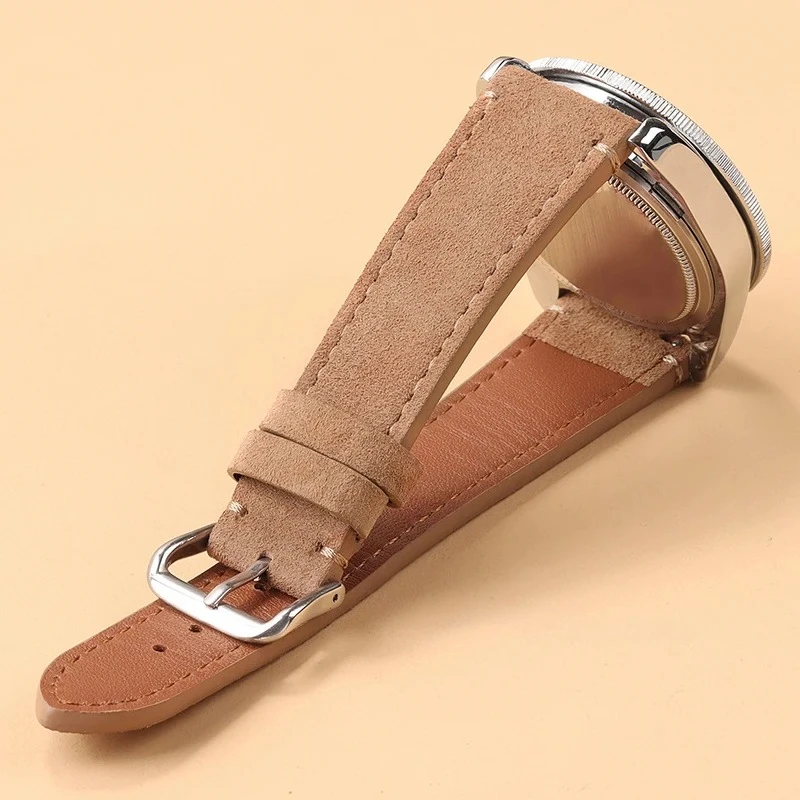 Vintage Brown Suede Leather Watch Strap with Quick Release