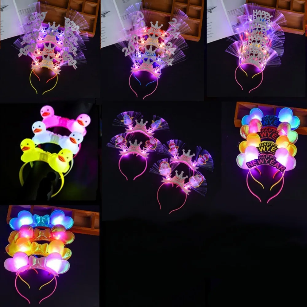 

2024 2024 Luminous Headband Crown Party Props Light Up LED New Year Headband Colorful Luminous Happy New Year LED Headband