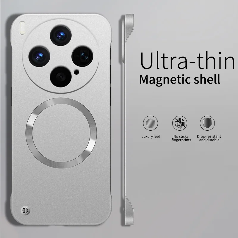 Sleek Frameless Matte Metal Magnetic Phone Case Compatible with Magsafe Charging