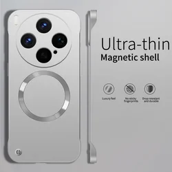 Sleek Frameless Matte Metal Magnetic Phone Case Compatible with Magsafe Charging - Vivo X100 Pro (Silver)