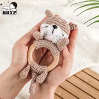 1Pc Baby Rattle Wooden Teether Music Ring Crochet Animal Otter Music Rattles Soother Bracelet Toddler Toys Baby Teething Gifts 1