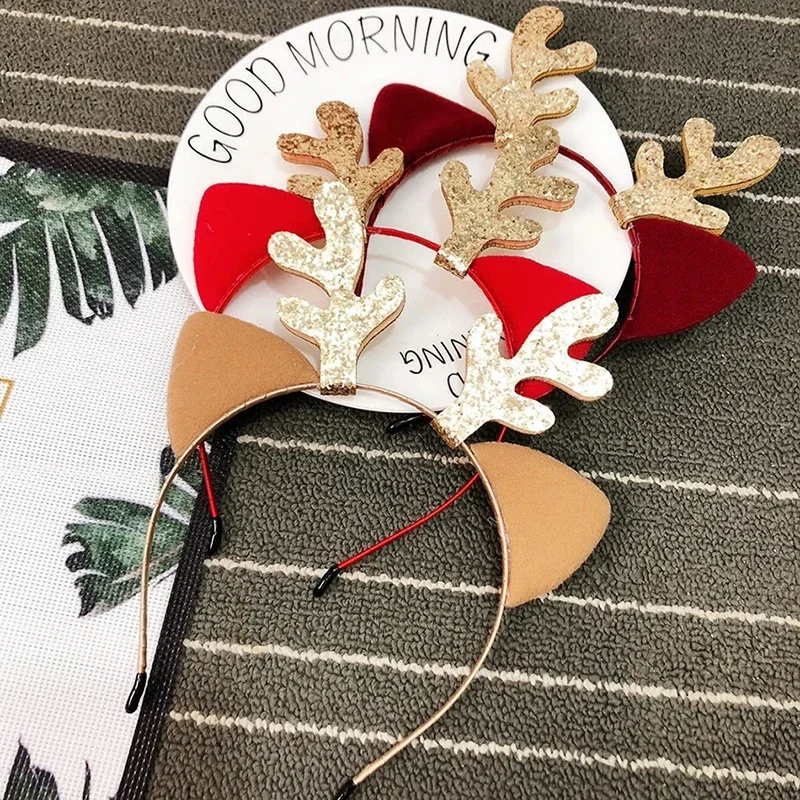 Cute Christmas Reindeer Cat Ears Headband Headdress Reindeer Headband Costume for Adult Kids Student Cartoon Hair Accessories