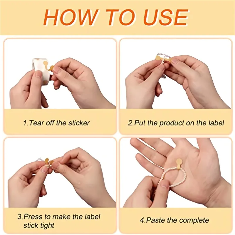 500 Stück/Rolle tragbarer Schmuck braunes Etikett selbst klebende runde Lang hantel Aufkleber DIY Halskette Ring Armband Etikett Exponat Packag Tool – Detail 8