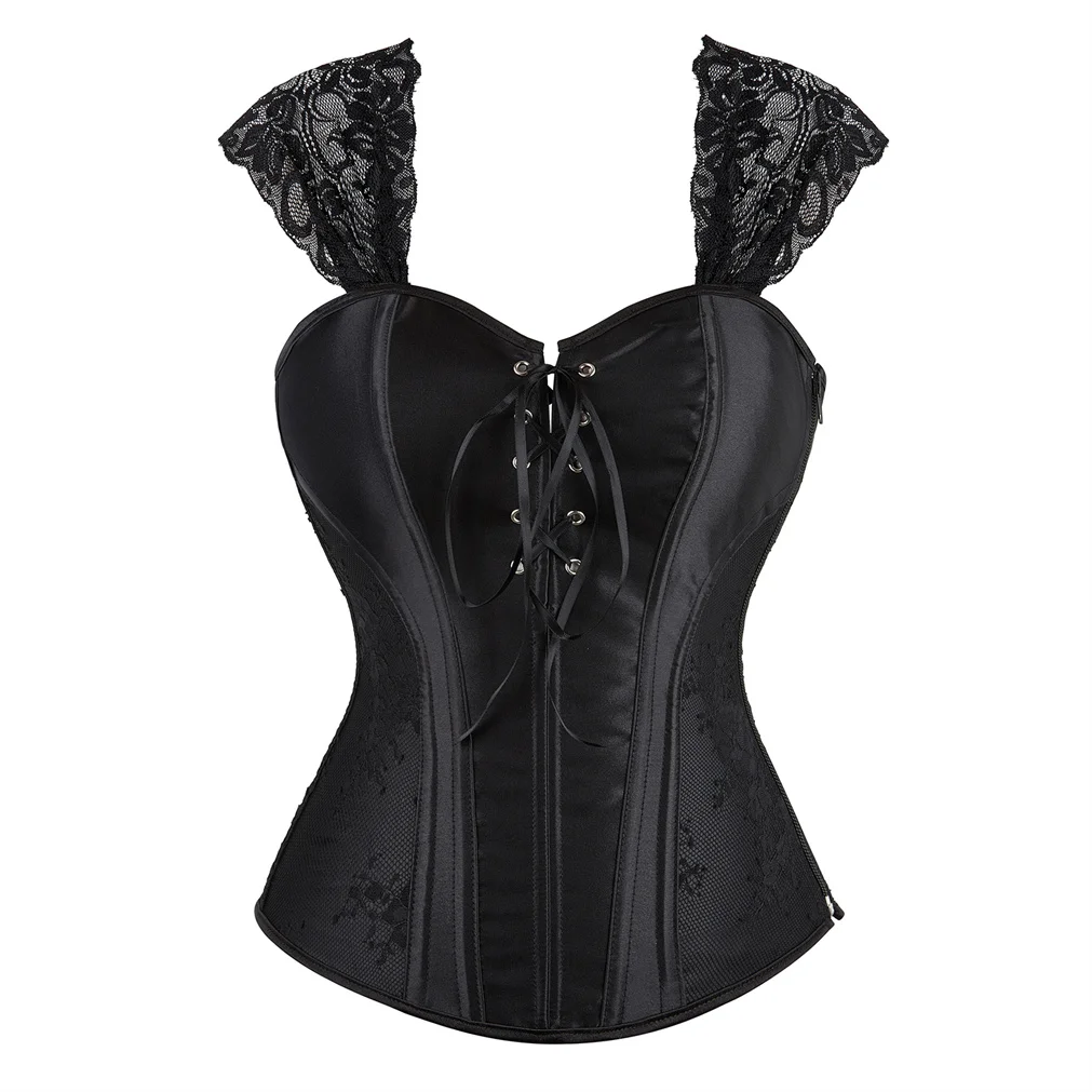 

Women Sexy Bustier And Corsets Straps Tops Satin Side Zip Lingerie Body Shaper Gothic Vintage Plus Size Overbust Corset