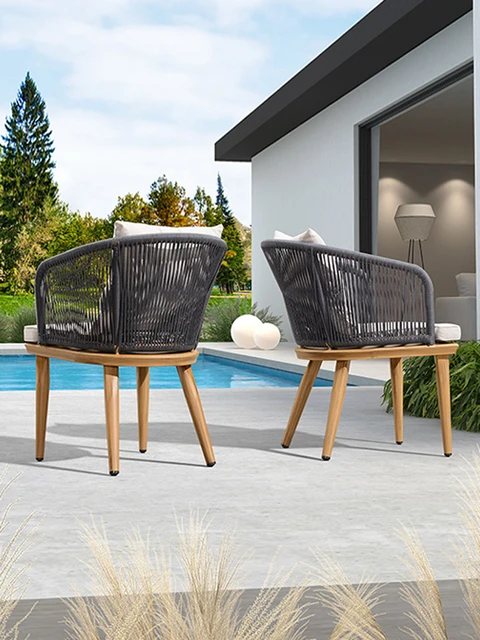Mesas y sillas de terraza, mesa de comedor de ocio tejida con cuerda para  jardín, sillón para exteriores, Sala de sol, villa, silla para exteriores -  AliExpress