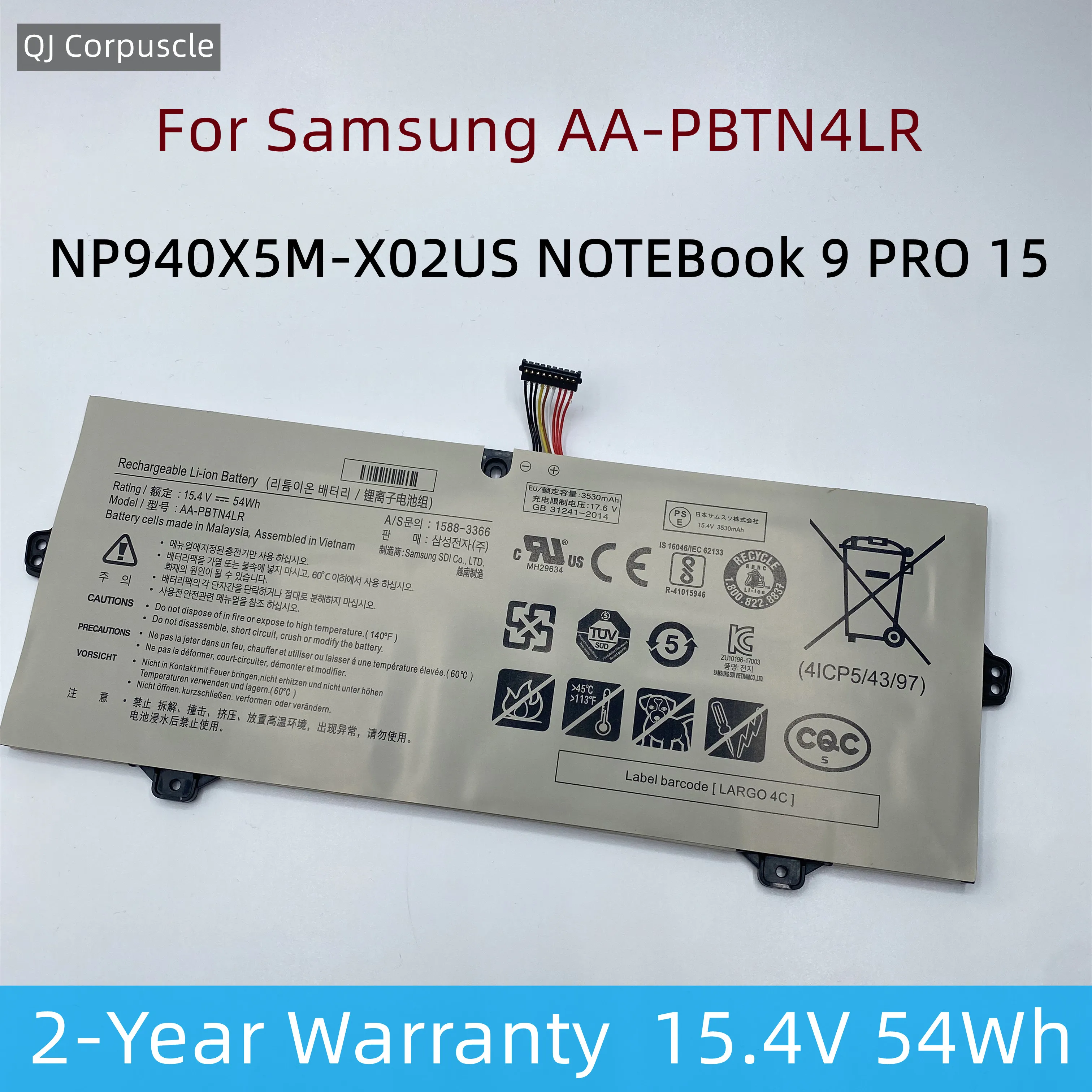 Bateria Original do Portátil para Samsung Aa-pbtn4lr 54w Ba4300 Apto para Samsung Np940x5m-x02us Np940x3m-k01us Notebook Pro 15 Np940x5n Nt950qaa