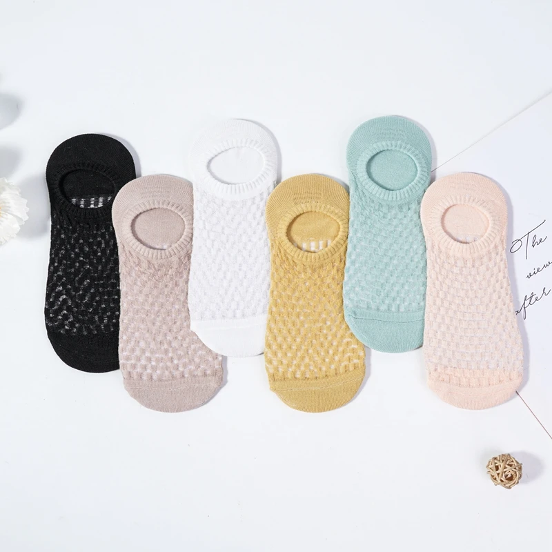 

Square Hollow Mesh Boat Socks for Women Summer Thin Breathable Mesh Shallow Mouth Girls Breathable Silicone Boat Socks