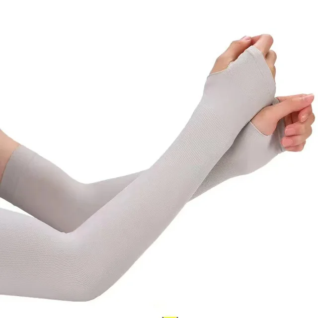 1 Pair Summer Long Ice Silk Arm Sleeves Sun UV Protection Hand Protector Cover Sunscreen Outdoor Elastic Half Finger Gloves Set 5