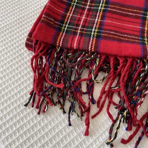 Retro Tassel Plaid Wool Scarf Plush Cashmere Shawl Winter Cashmere Scarves Solid Color Rainbow Color Cape Wraps Women/Men - Image 2