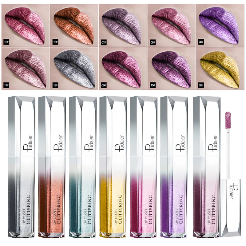 

18 Colors Shiny Women Lip Gloss Long Lasting Matte Glitter Liquid Lipstick Diamond Pearlescent Lip Gloss Waterproof Lip Makeup