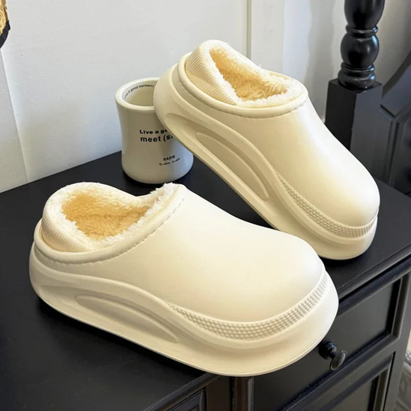 للجنسين مغلق اصبع القدم الدافئة أفخم إيفا النعال شتاء 2025 سميكة وحيد مقاوم للماء داخلي وخارجي قباقيب أحذية امرأة رقيق النعال