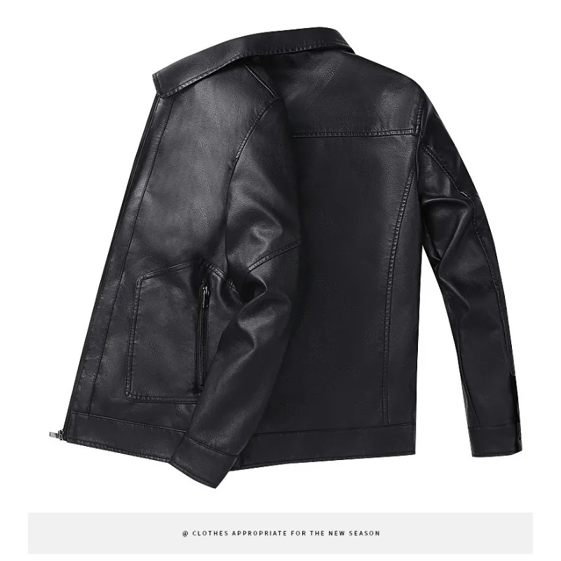 2023 New Men's Jacket Motorcycle Leather Coat Spring and Autumn Fashion Flip Collar PU Leather Coat Men's Casual Coat