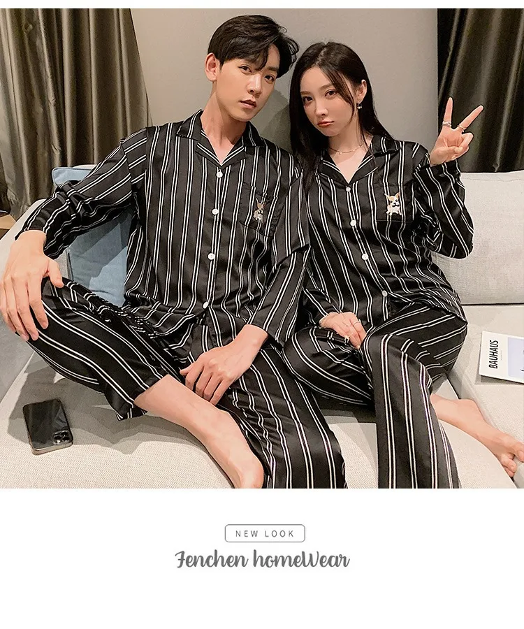 mens designer pjs Spring Autumn Men Pajamas Set Silk Sleepwear Long Sleeved Nightwear Lounge Striped Sleep Clothing Satin Plus Size Male Nighties mens satin pajama set