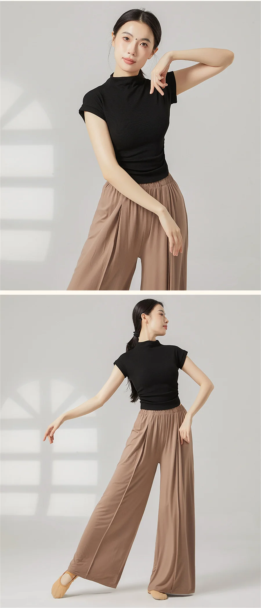 Frauen Yoga Shirt Erwachsene Klassischen Tanz T-Shirt Kurz Und Langarm Modern Dance Top Ballett Täglichen Ausbildung Kostüm Mädchen Strumpfhosen – Detail 2