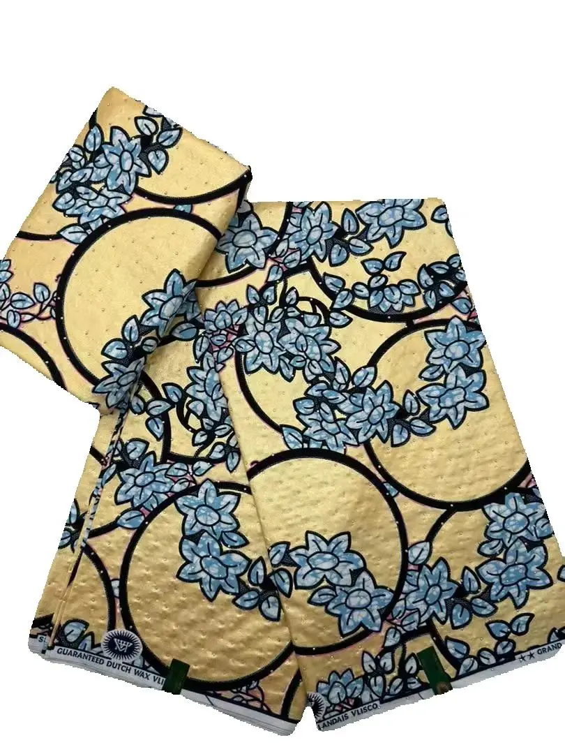 African Wax | Fabric Wax WIth Stones | Wax Block Fabrics For Women Dress, 6 Yards Wax Tissu - 2