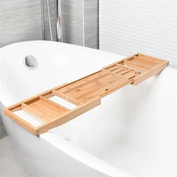 หรูหราไม้อ่างอาบน้ําถาดขยายอุปกรณ์อ่างอาบน้ําบ้านสบู่กล่องลื่นผู้ถือแท็บเล็ต Storage Rack 1