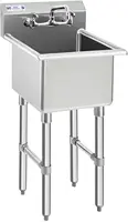 Commercial Stainless Steel Sink 1 Compartment NSF Prep Utility Sink with 8" Faucet 15" L x 15" W x 12" D Bowl for Hotel and Home 1