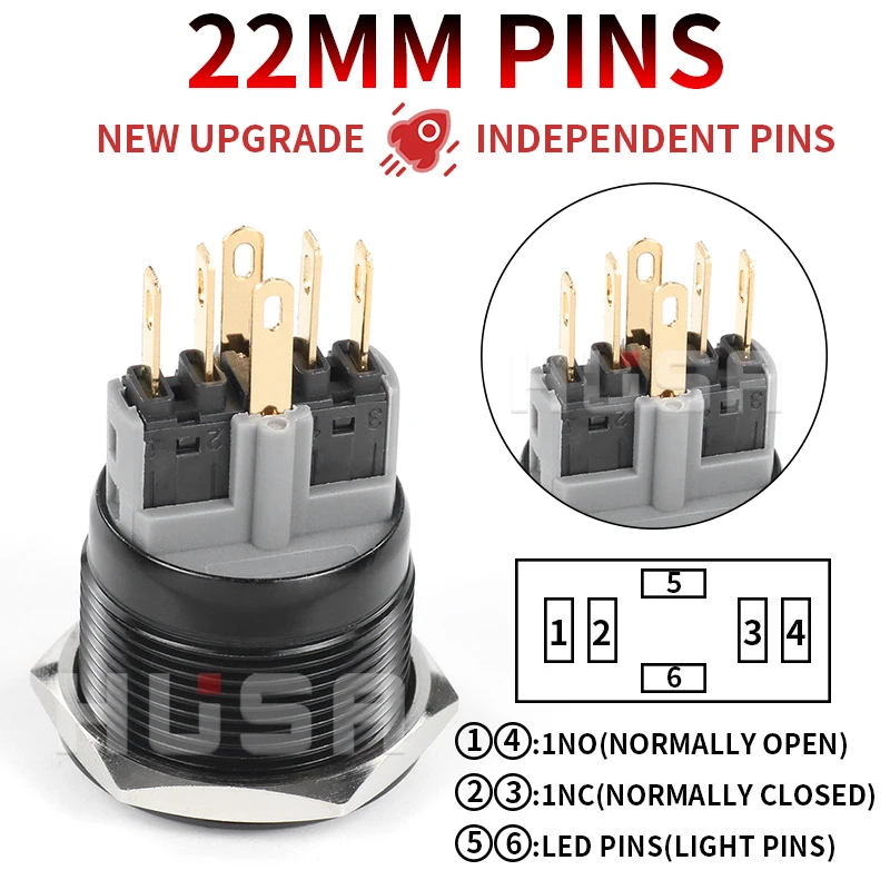방수 금속 푸시 버튼 스위치 LED 라이트, 순간 자동차 엔진 전원 스위치, 블랙 1NO1NC, 16mm, 19mm, 22mm, 3 V, 6 V, 12 V, 24 V, 220V