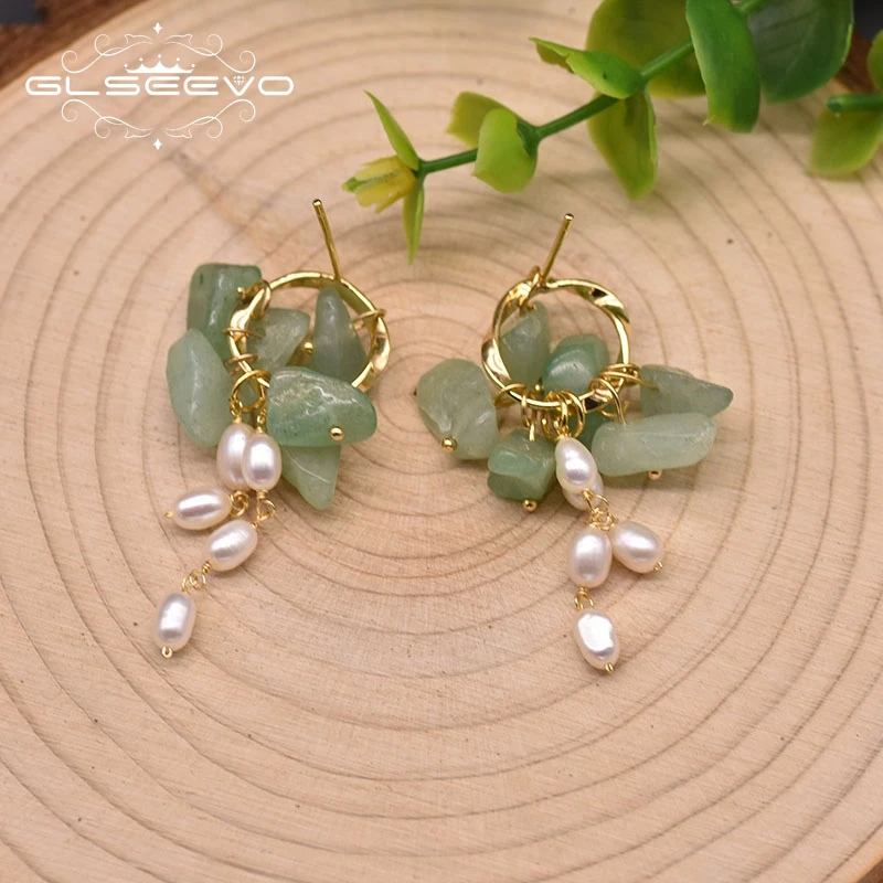Drop Earrings Dangle Earrings Pearl Earrings GLSEEVO 925 Sterling Silver Jade Natural Freshwater White Pearl Drop Earrings Ear Pin Woman luxury Design Jewelry Gift GE0991C