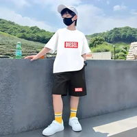 Ensemble T-shirt et bas pour enfants, 2 pièces, noir, pour filles et garçons de 3 à 12 ans, ensemble décontracté pour enfants, imprimé de marque, T-shirt d'été respirant et cool 3