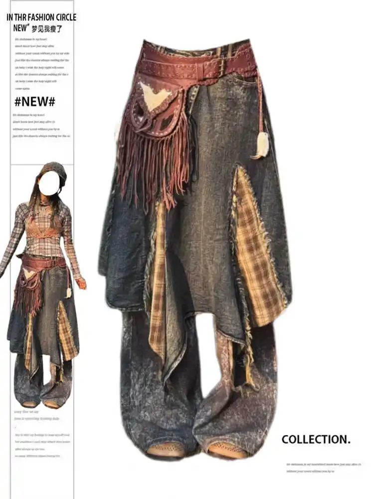 GETADME Women's Black Gothic A-line Skirt Vintage Fashion Aesthetic Y2k Emo Oversize Long Skirt Harajuku Korean Emo Skirt 2000s Clothes