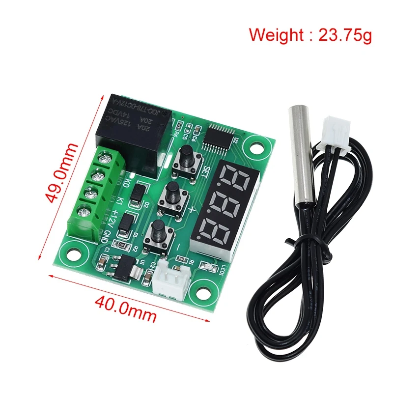 W1209 12V Digital Thermostat – -50 To 110°C Temperature Controller With Sensor & Case, Unbranded