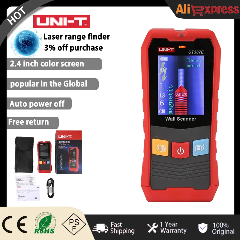 UNI-T Wall Scanner UT387E UT387S UT387LM 4 In 1 Metal Detector Wood Stud Finder AC Voltage Live Cable Wires Depth Tracker wall scanner