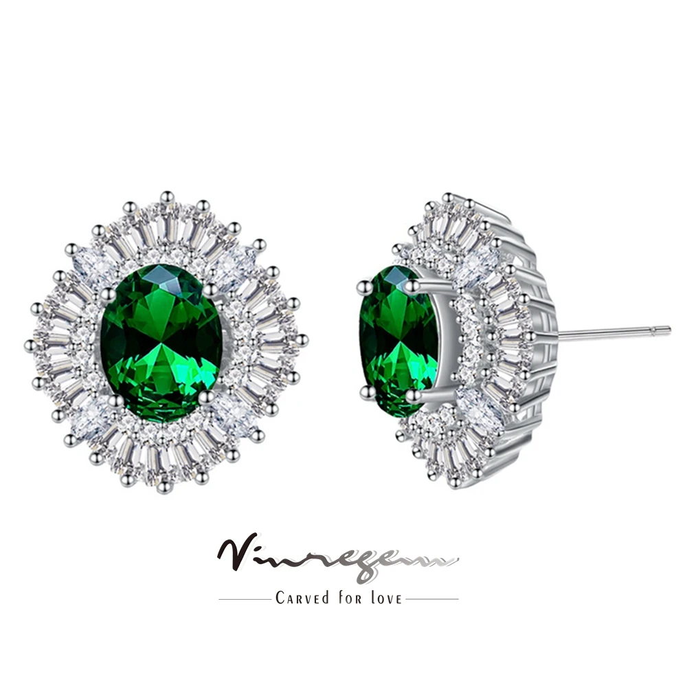 

Vinregem 7*9 MM Oval Lab Sapphire Emerald Ruby Gemstone Vintage Ear Studs Earrings For Women 925 Sterling Silver Fine Jewelry
