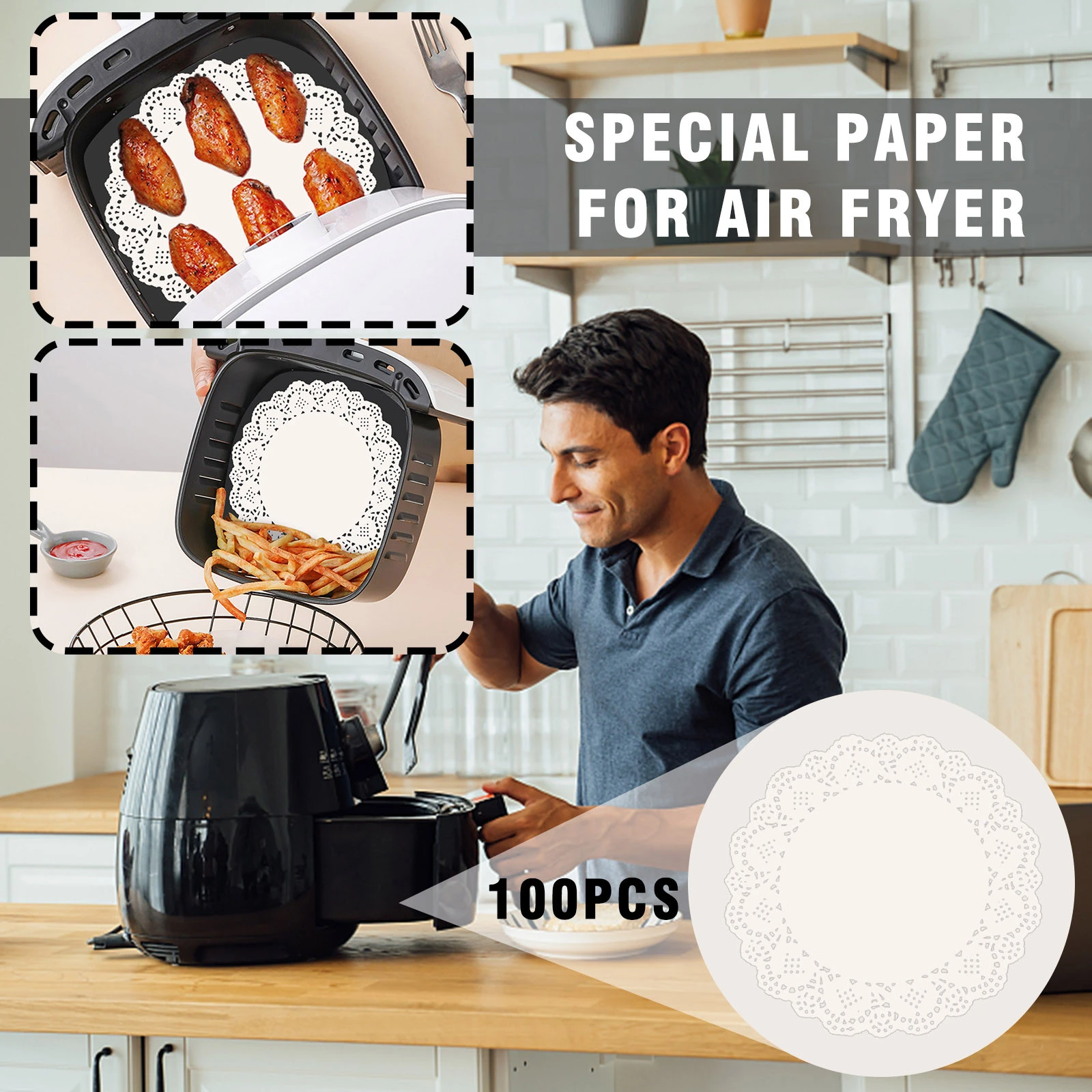 100Pc Disposable Air Fryer Steamer Liners Non-Stick Steaming Basket Paper Baking 100Pc Disposable Air Fryer Steamer Liners Non-Stick Steaming Basket Paper Baking