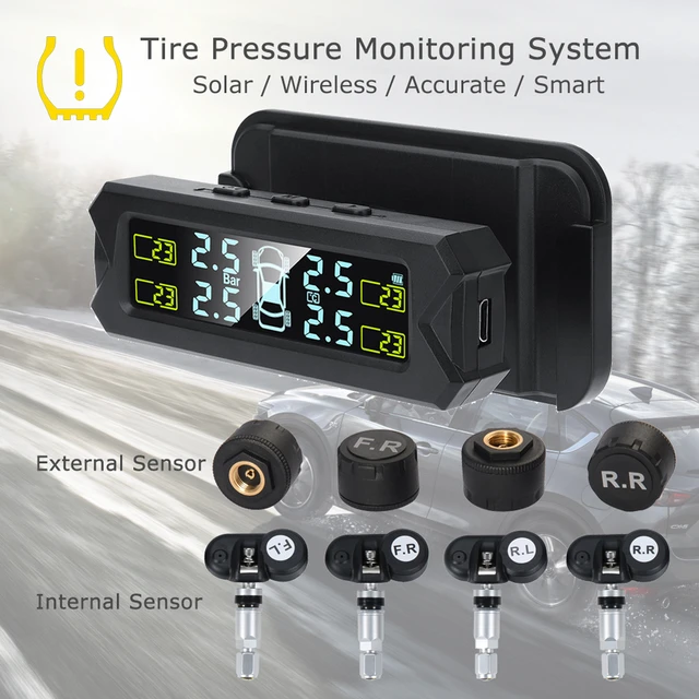 Système de surveillance de la pression des pneus de voiture, capteur  solaire, alarme de sécurité, affichage numérique, alerte de température  TPMS - AliExpress