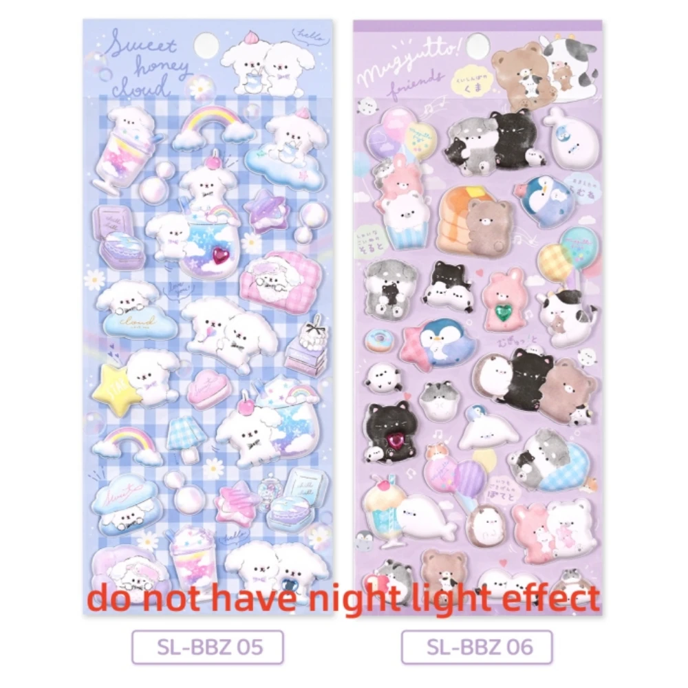 3pcs Kawaii 스시 동물 야광운 푹신한 3D 스티커 Scrapbooking Diy 저널 귀여운 편지지 일기 스티커 Ablum 상품 선물