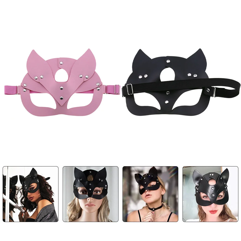 

2 Pcs Women's Mask Costume Accessory Pu Fox Shape Face Cosplay Facial Miss