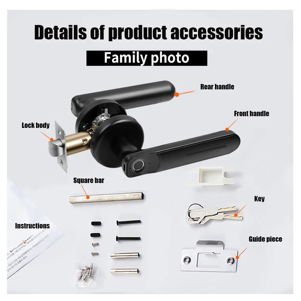 Electronic Fingerprint Lock Smart Door Lock Biometric Fingerprint Smart Lock Handle With Key For Bedroom Hotel Apartment Office