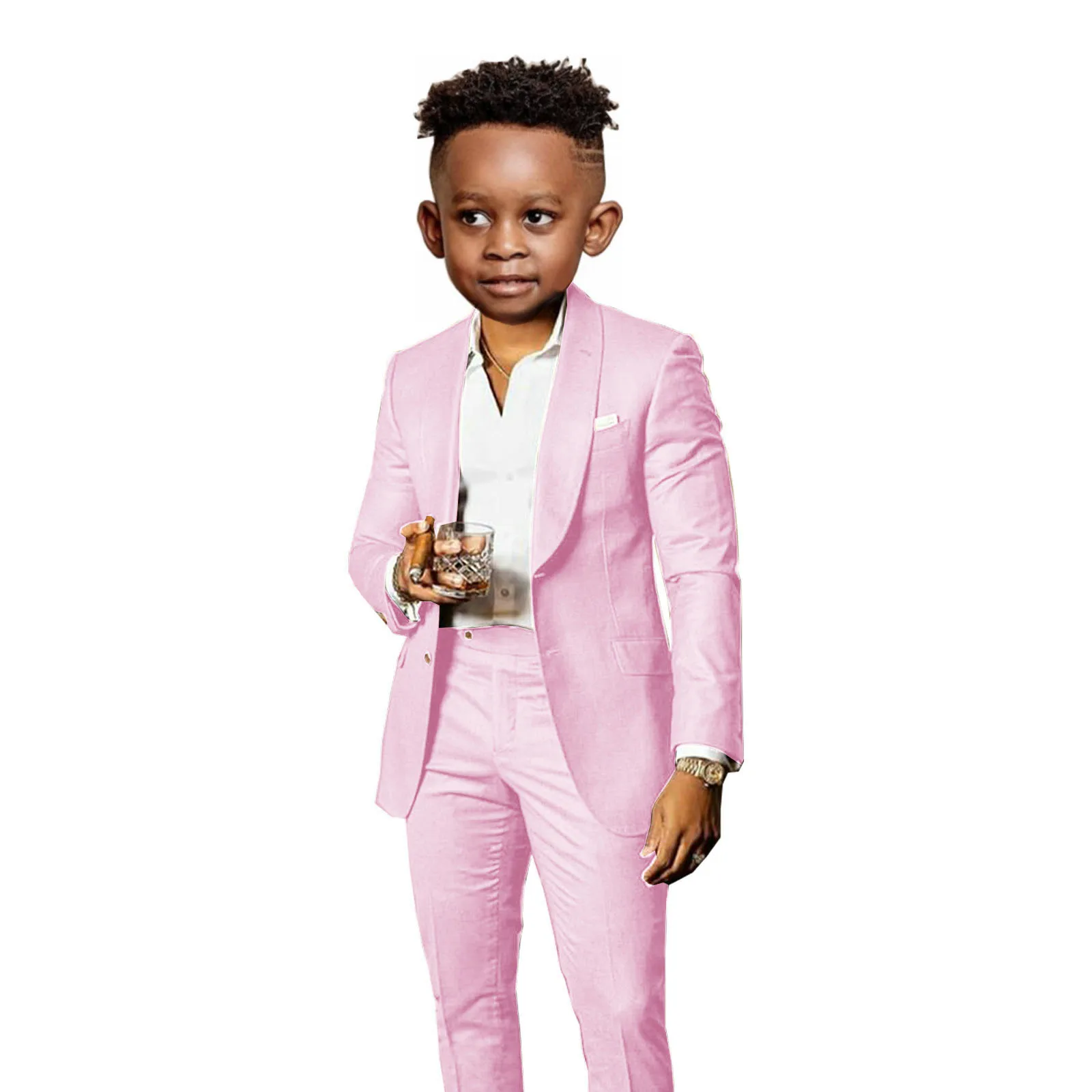 Children's Brown 2-Piece Suit with Shawl Collar - Elegant Formal Wear for Weddings and Parties