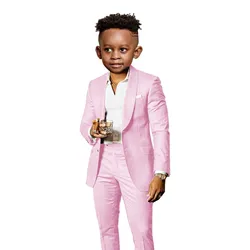 Children's Brown 2 - Piece Suit with Shawl Collar - Elegant Formal Wear for Weddings and Parties (Pink)
