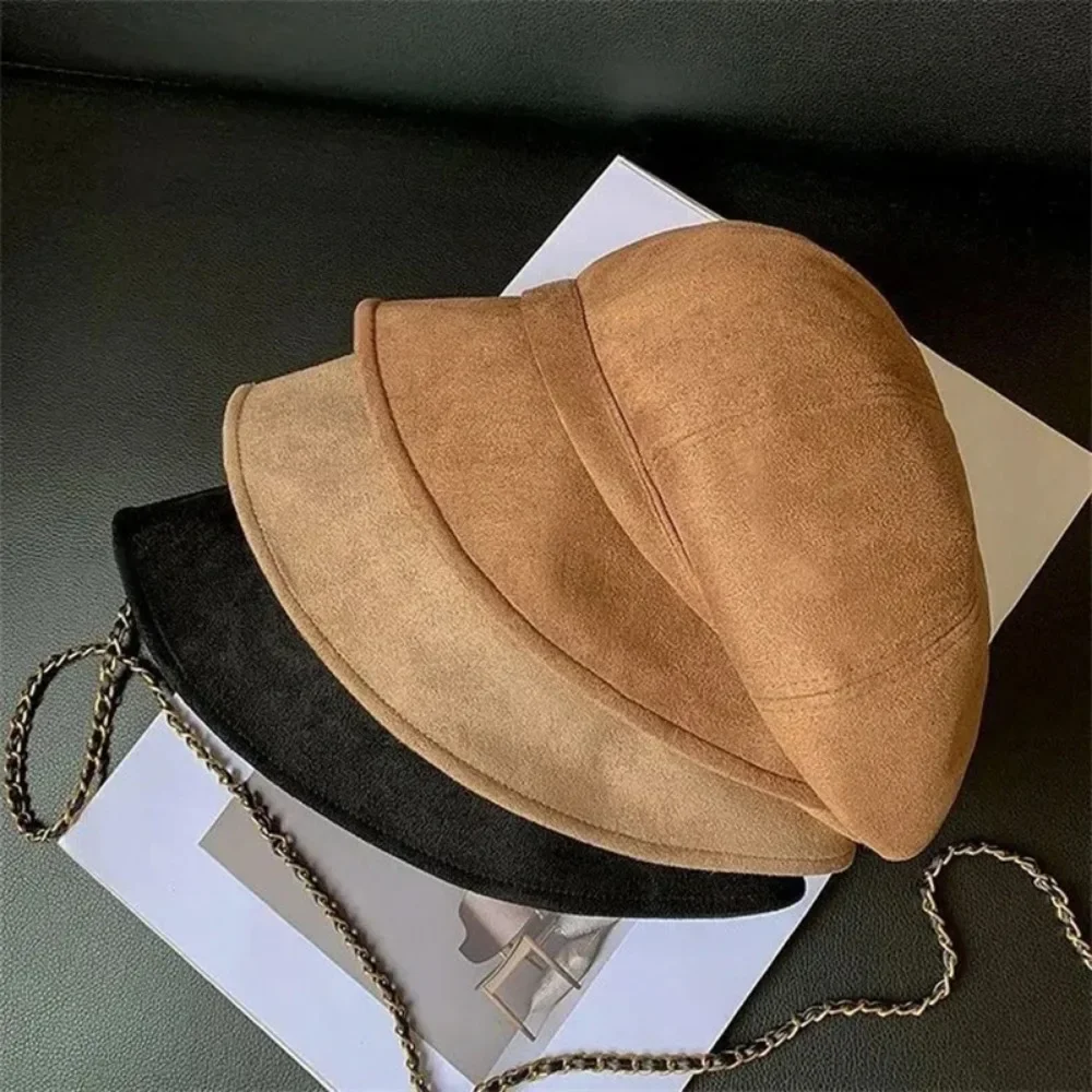 Retro Newsboy Cap Women Autumn Winter Suede Octagonal Caps for Girl Solid Color Artist Painter Hat 베레모