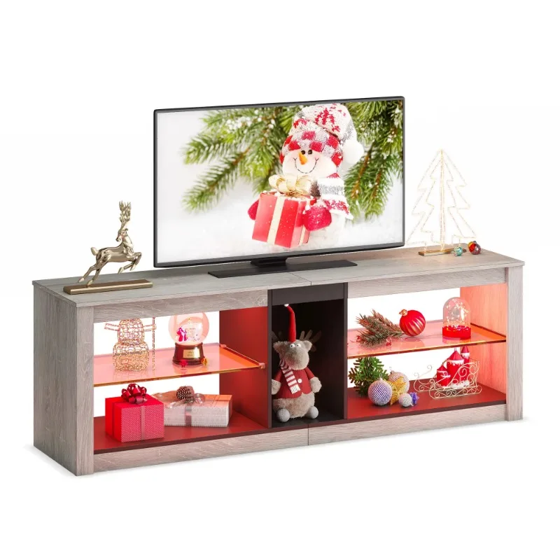 BESTIER Living Room Home Furniture Christmas Decor Tv Stand Designs Solid Wood Console Cabinet With 2 Glass Shelves