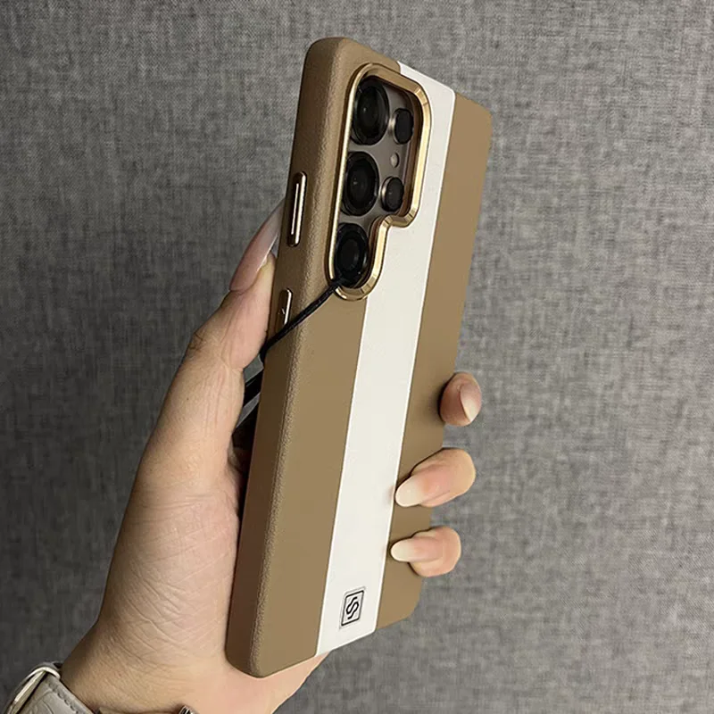 Luxury Double-Colored PU Leather Magnetic Phone Case with Alloy Lens Back and Shockproof Design