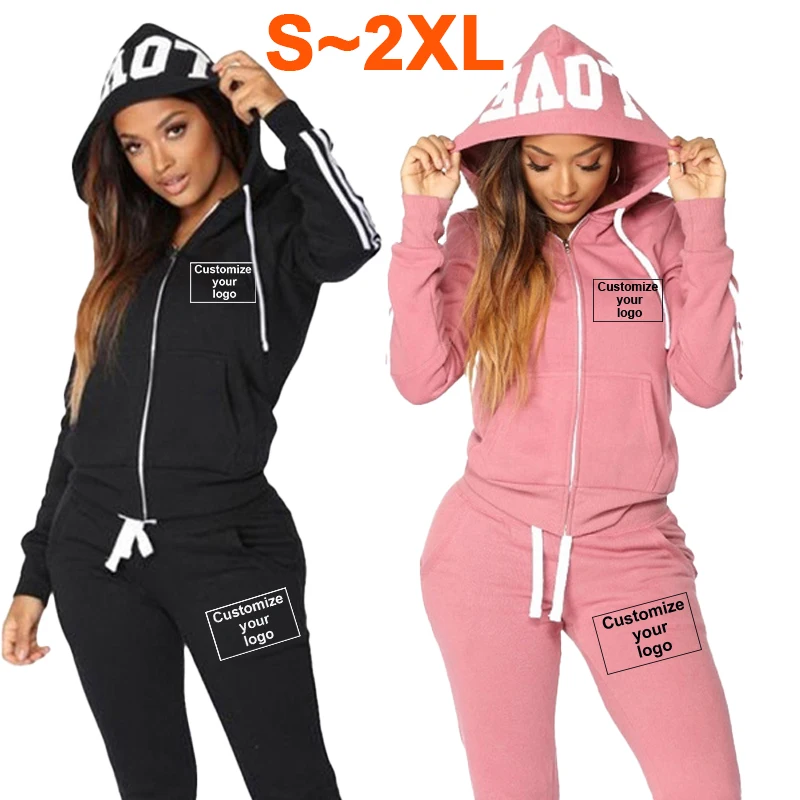 2023 fashion women s sports set sportswear jogging set three color sweater hoodie sports pants sportswear two piece set Customized Women's Sports Set Three Stripe Hoodie Two Piece Set Customized Your Logo Zipper Hoodie+Sweatpants Sports Jogging Set