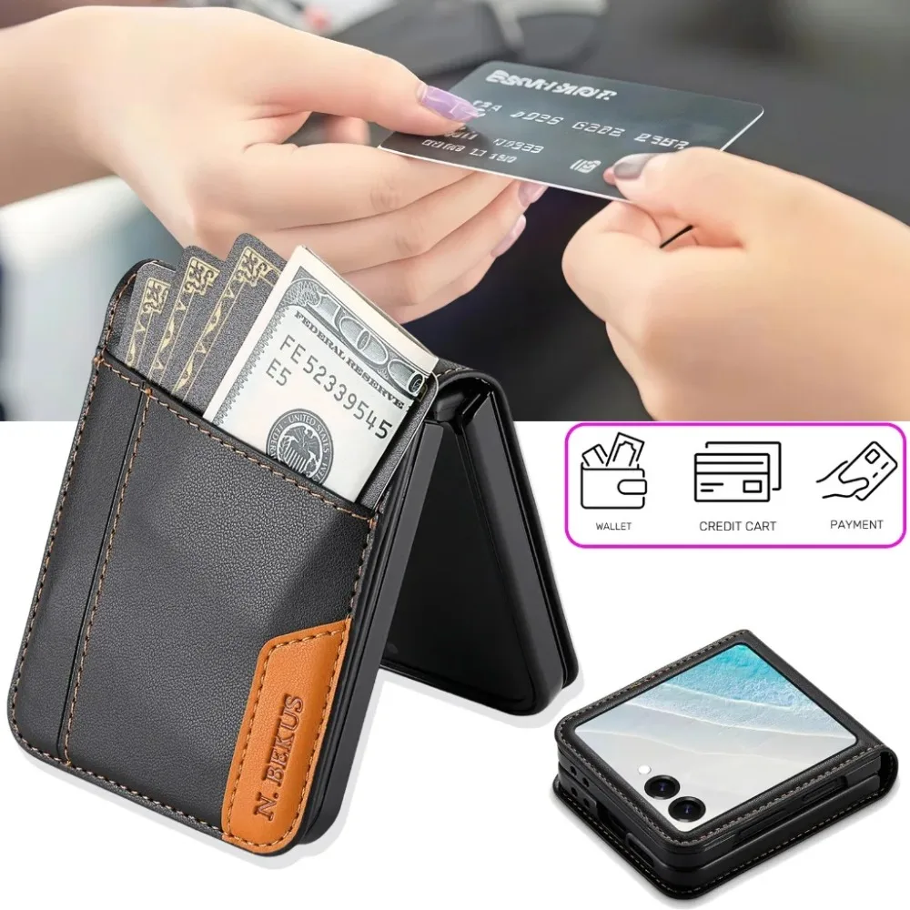 RFID Blocking Flip PU Leather Wallet Phone Case with Card Holder and Hinge Protection Cover