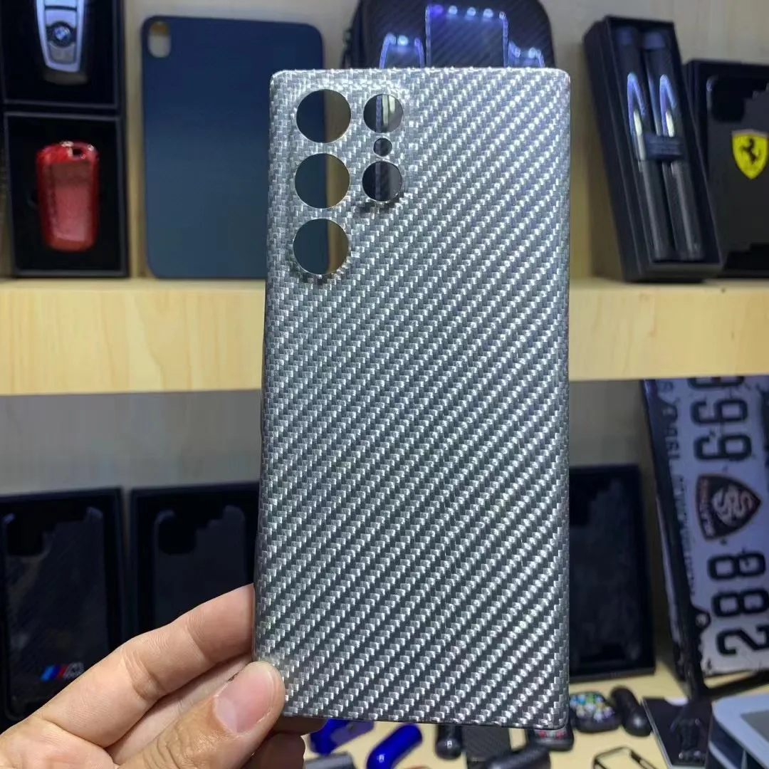 

Real Carbon Fiber Phone Case For Samsung S22 Ultra silver Aramid fiber Cases For Galaxy S22 Plus s22 Shockproof Protection Cover