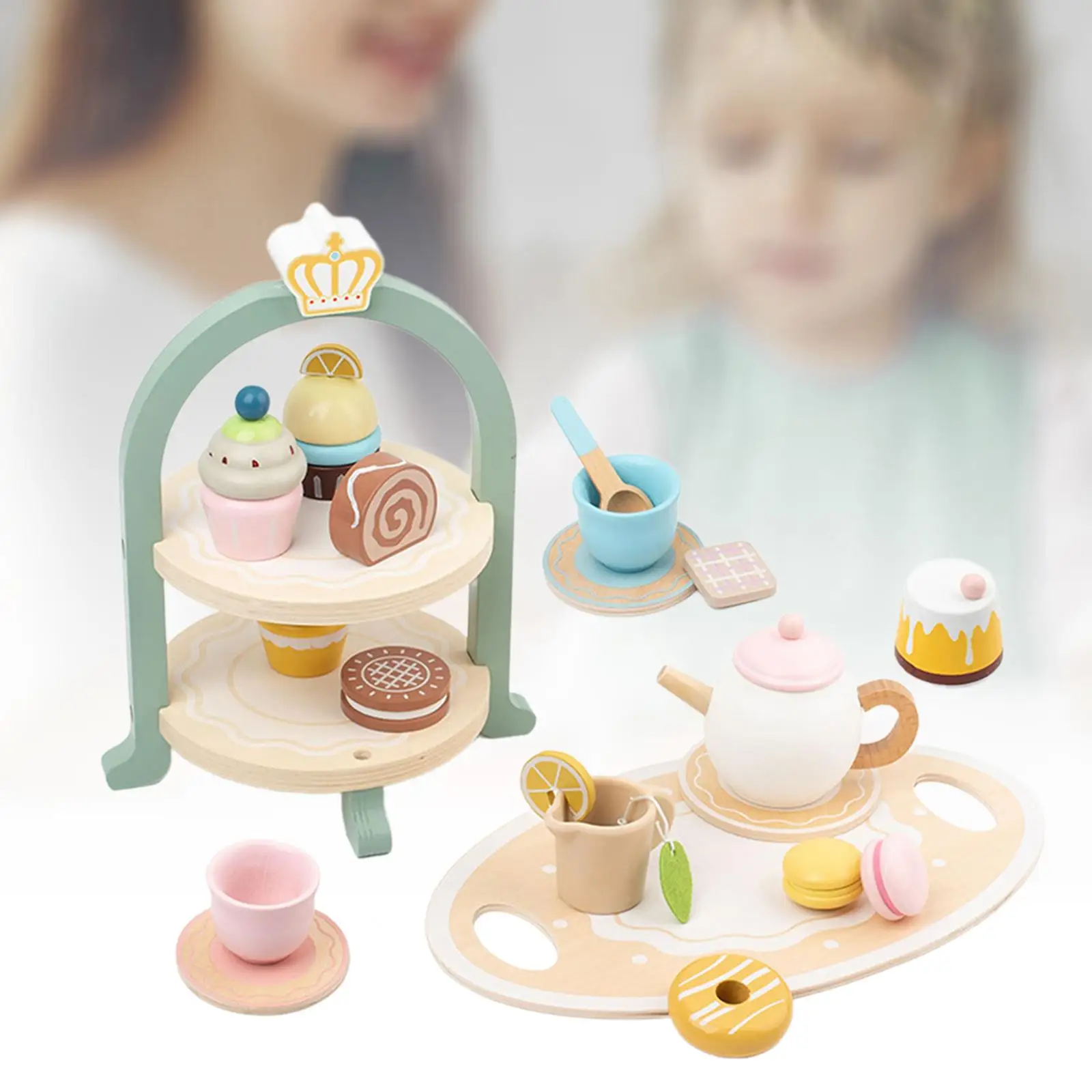 Kids Afternoon Tea Toy, Food Play Toys for Toddlers, Montessori Wooden Dessert