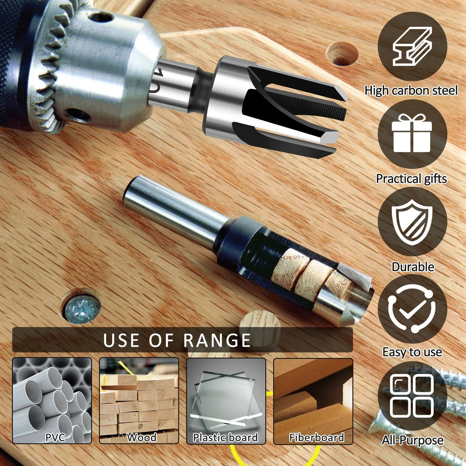 

For Hole Saw Round Flute Wood Claw Woodworking Drill Shank Four Bit Dowel Cutter 8pcs Cork Bits Tapered