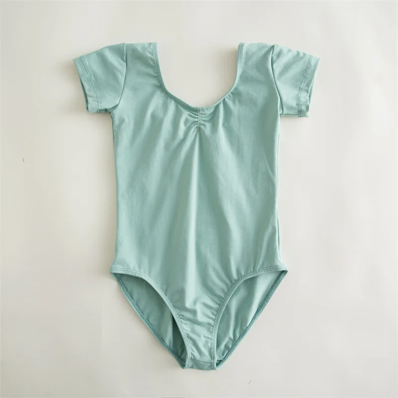 Hochwertige, günstige Tanz-Übungskleidung aus Baumwoll-Spandex, Weiß, Schwarz, Rosa, für Kinder, Mädchen, Kinder, kurze Ärmel, Ballett-Trikots – Detail 9
