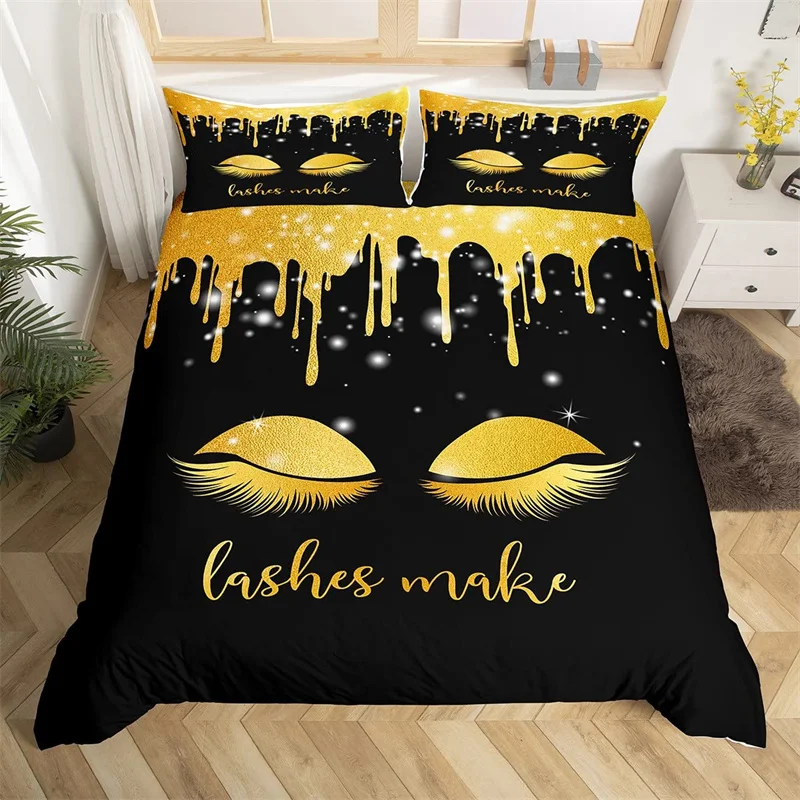 

Комплект постельного белья с изображением ресниц Smile Eyelash, постельный комплект из микрофибры с блестящими фрагментами, романтичное одеяло