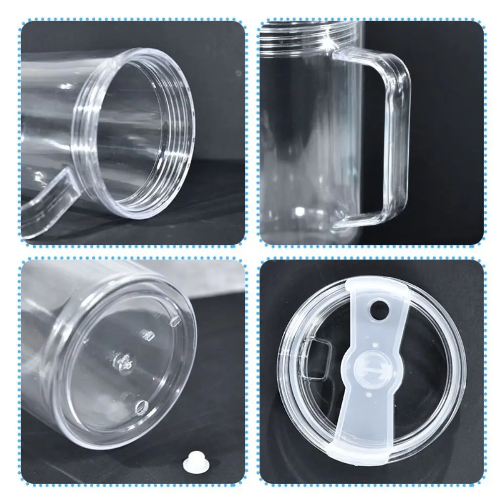 40 oz Capacity Snowglobe Tumbler Pre-Drilled Holes with Handle Glitter Snow Globe DIY Transparent Mason Jar Cups Drinkware