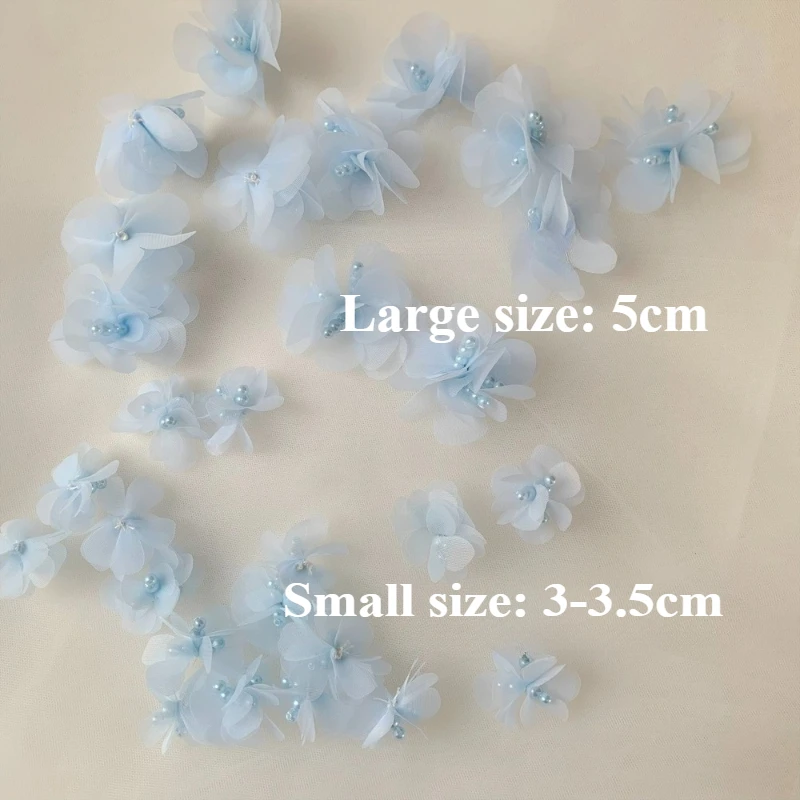 Sewing Patches Clothing Accessories Clothing Craft Accessories 10PCS 3D Pearl Flower Chiffon Patches DIY Applique Cloth Dress Wedding Hairpin Headdress Decor