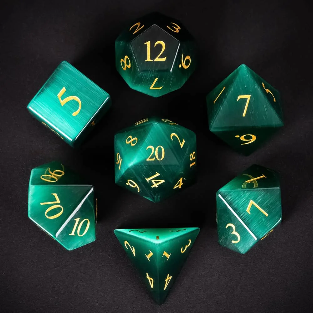 커스디 캣츠아이 스톤 DND 주사위 수제 D4-D20 다면체 원석 주사위 세트 (가죽 상자 포함) 테이블탑 RPG 컬렉션용