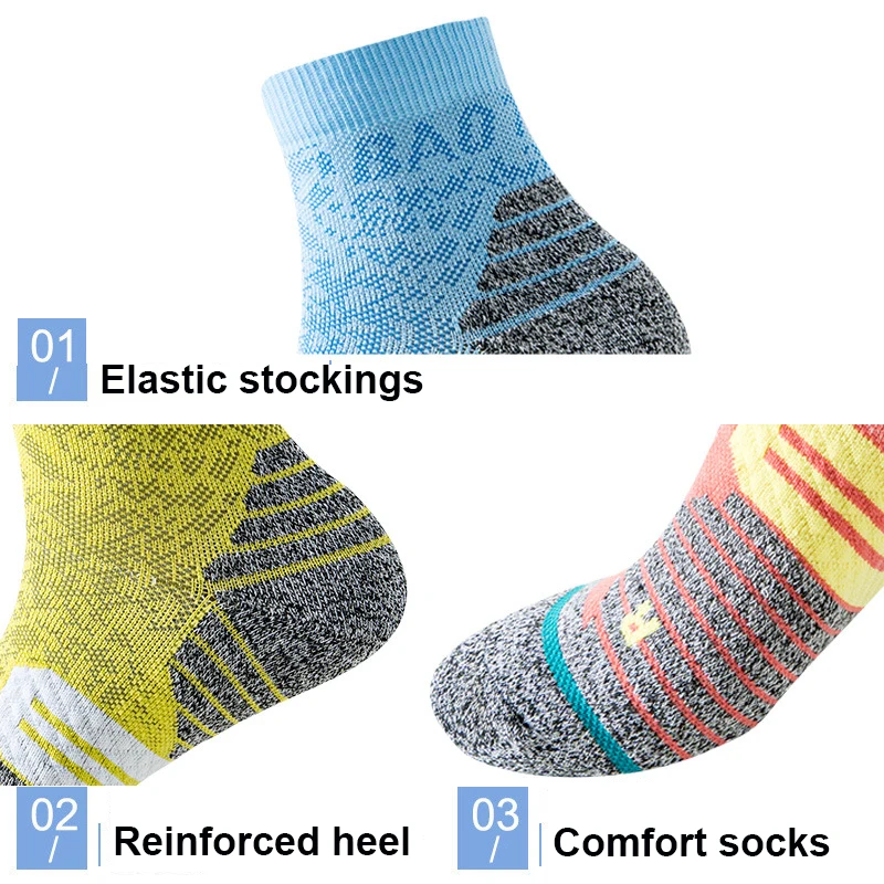 3Pairs Professional Marathon Running Fitness Socks Men Women Sweat-absorbent Anti-friction Breathable Compression Quarter Socks